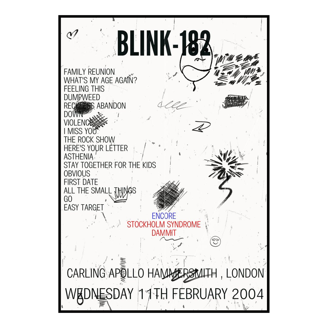 blink‐182 London 11th February 2004 Setlist poster