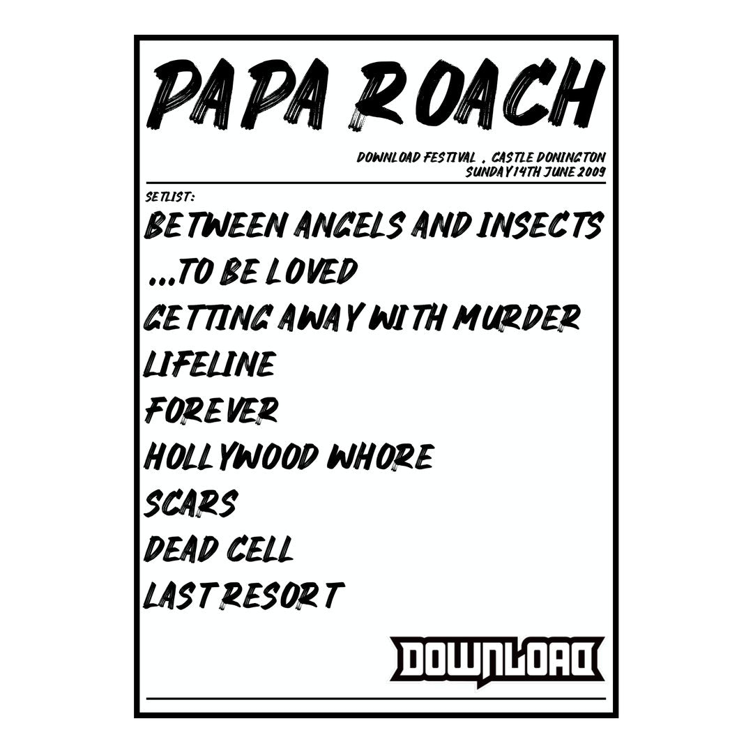 Papa Roach Castle Donington 14th June 2009 Setlist poster