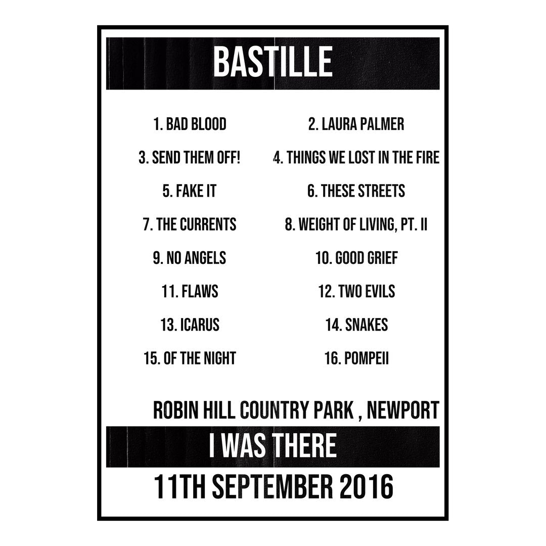 Bastille Newport 11th September 2016 Setlist poster
