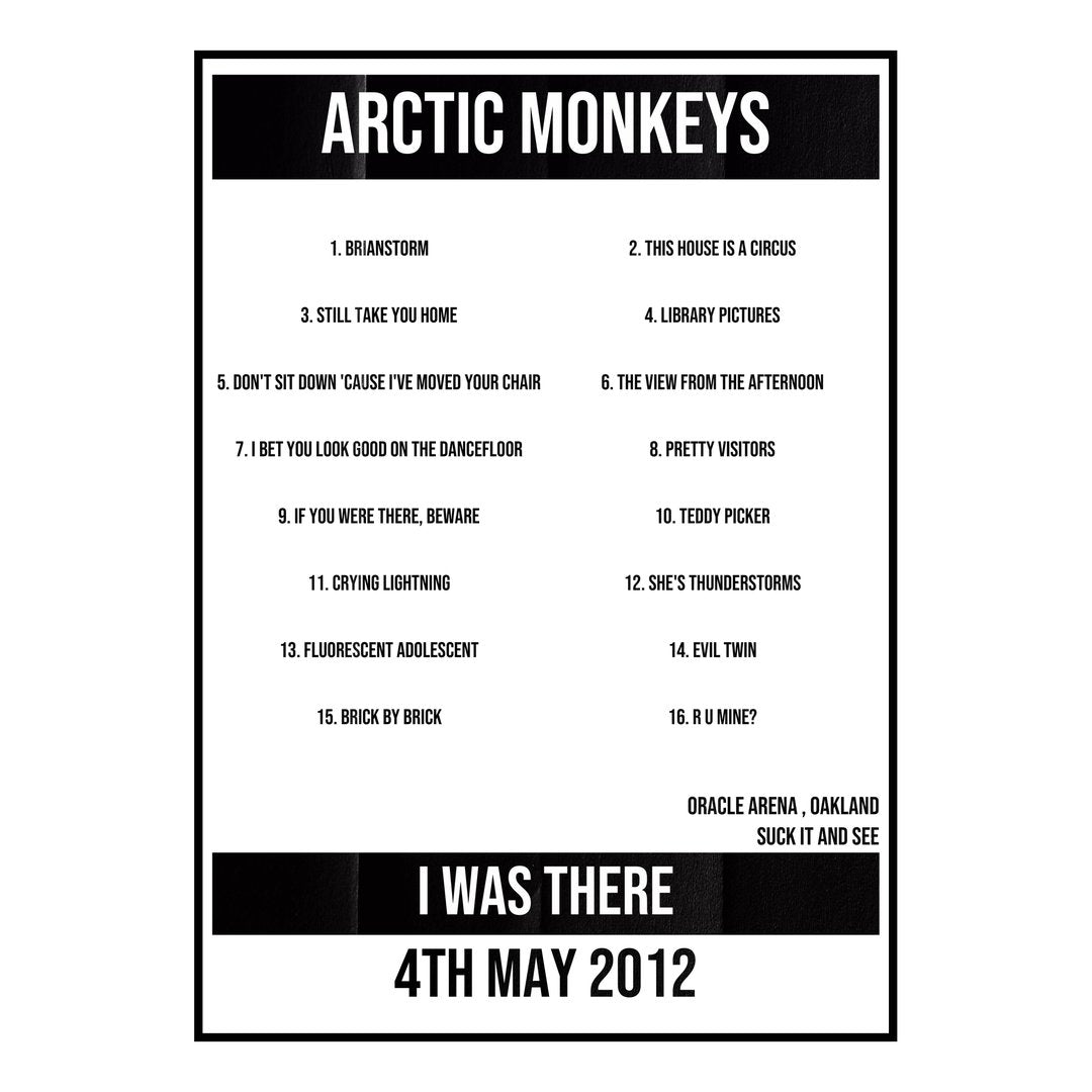Arctic Monkeys Oakland 4th May 2012 Setlist poster