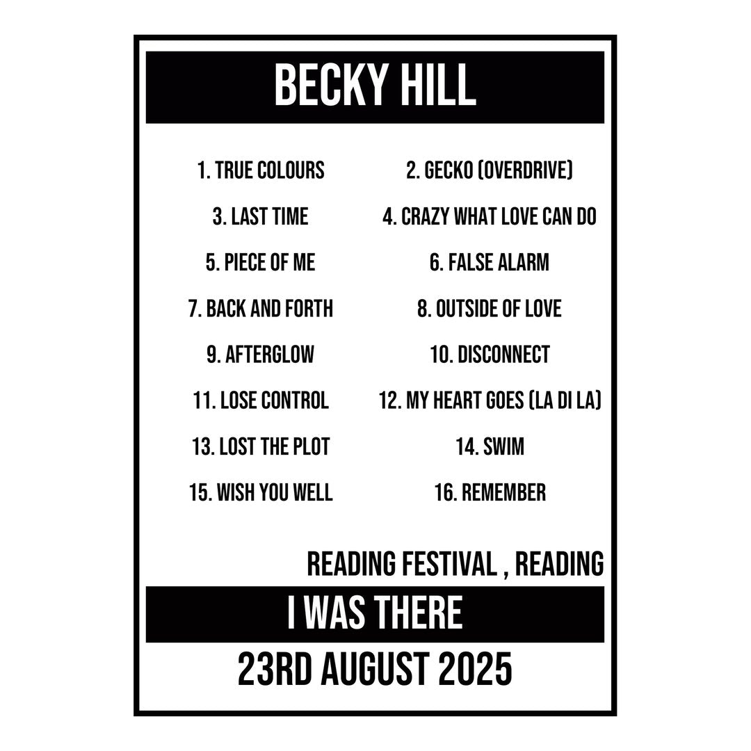 A Setlist Poster Featuring Becky Hill Gig from Reading in 2025