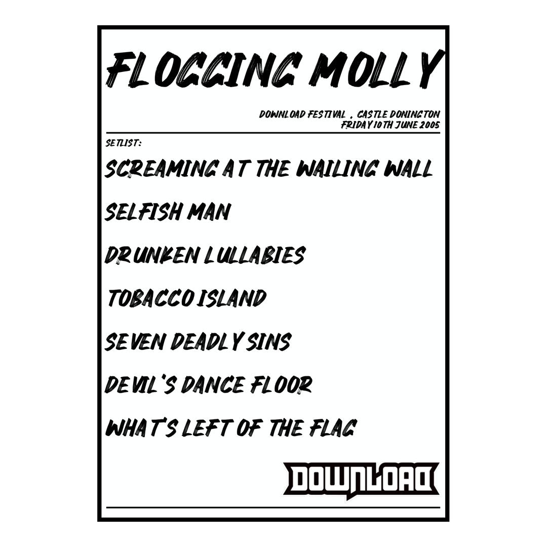 Flogging Molly Castle Donington 10th June 2005 Setlist poster