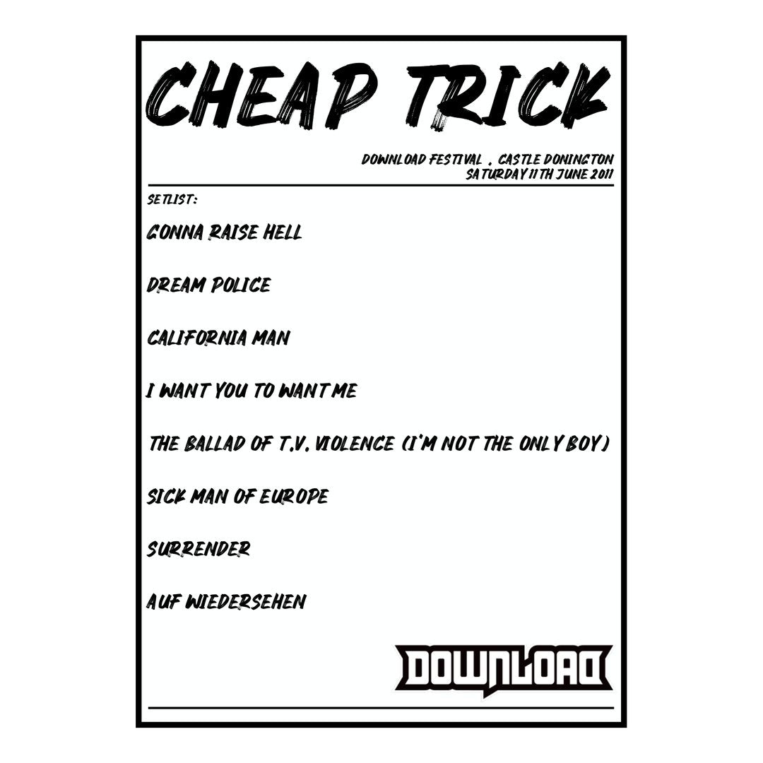 Cheap Trick Castle Donington 11th June 2011 Setlist poster
