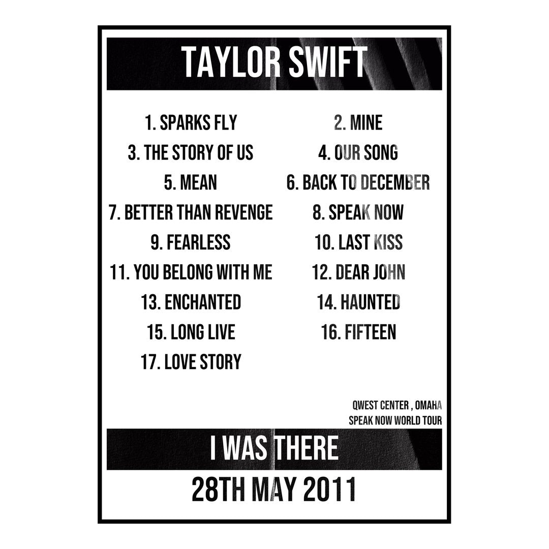 Taylor Swift Omaha 28th May 2011 Setlist poster