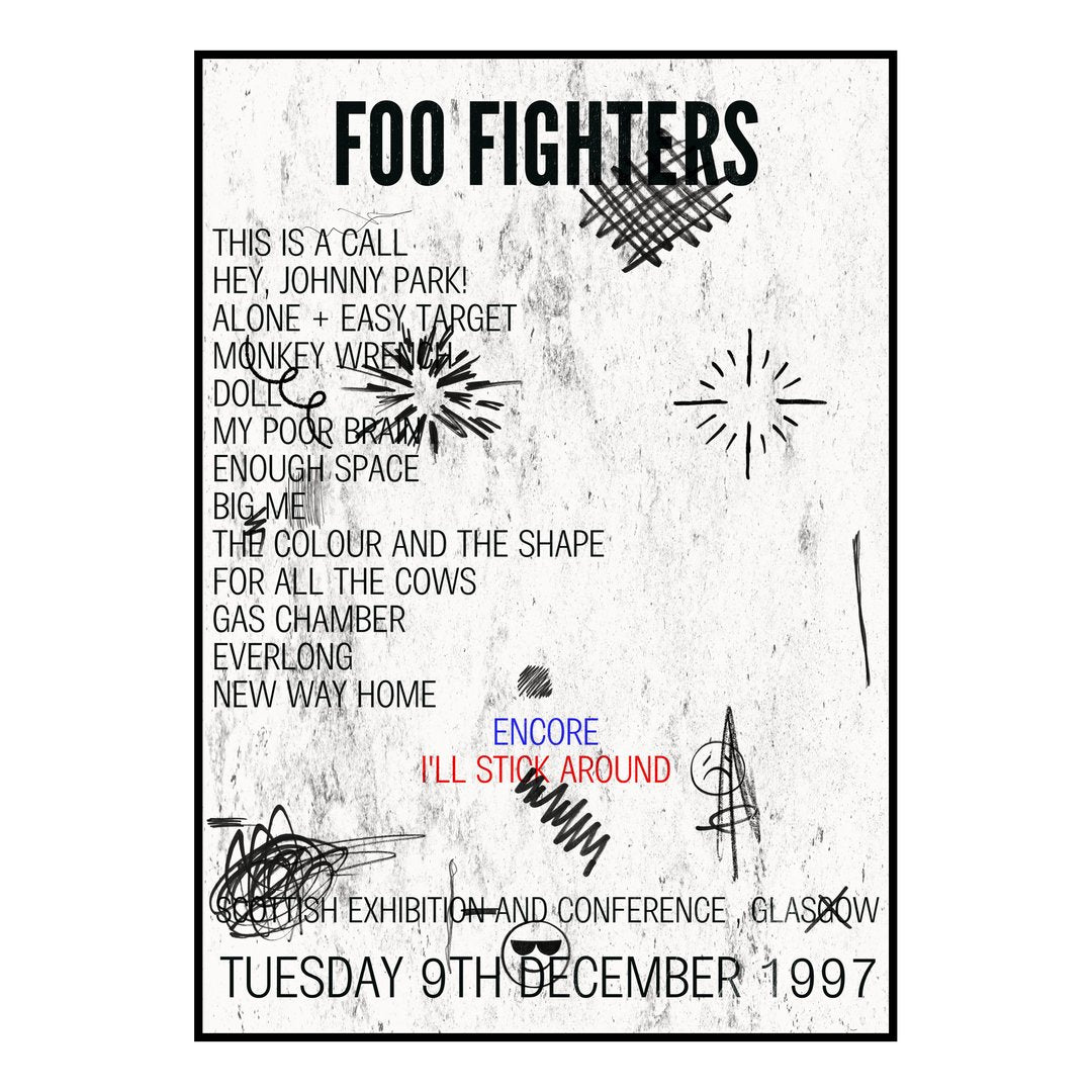 Foo Fighters Glasgow 9th December 1997 Setlist poster
