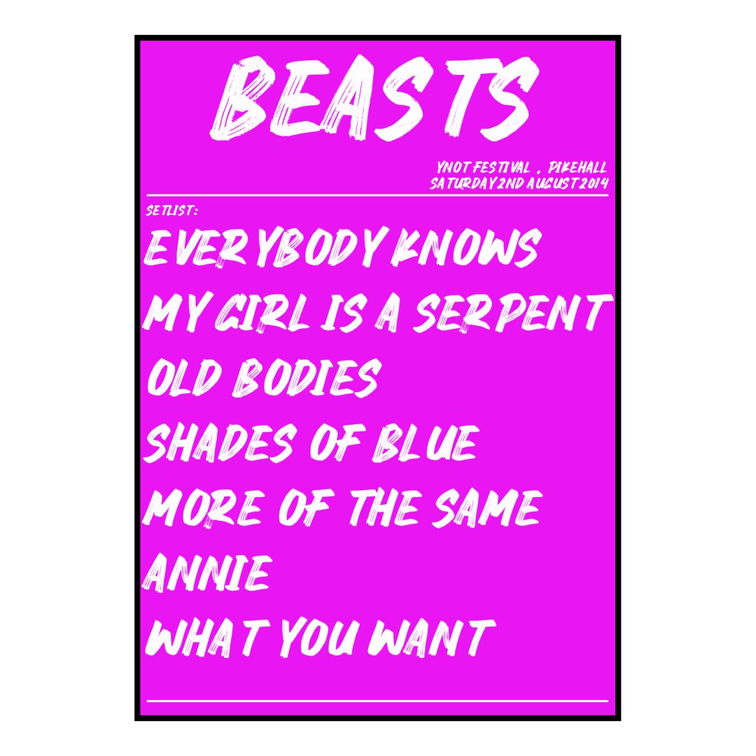 Beasts Pikehall 2nd August 2014 Setlist poster