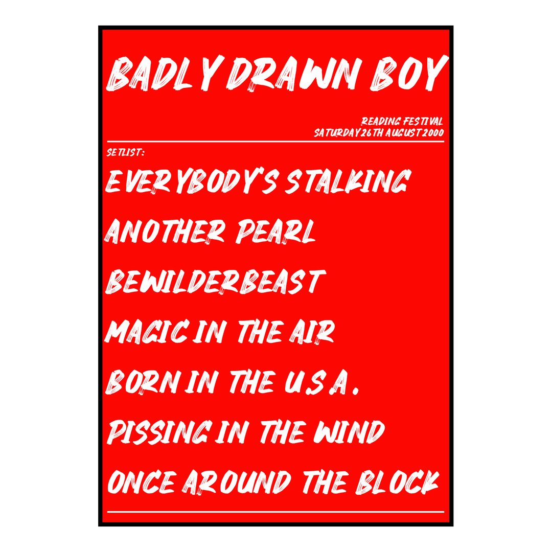 Badly Drawn Boy Reading 26th August 2000 Setlist poster