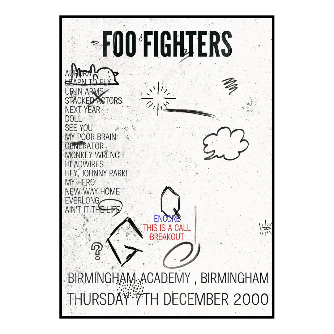 Foo Fighters Birmingham 7th December 2000 Setlist poster
