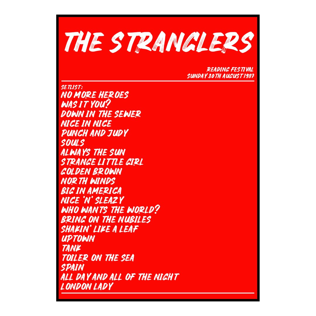 The Stranglers Reading 30th August 1987 Setlist poster