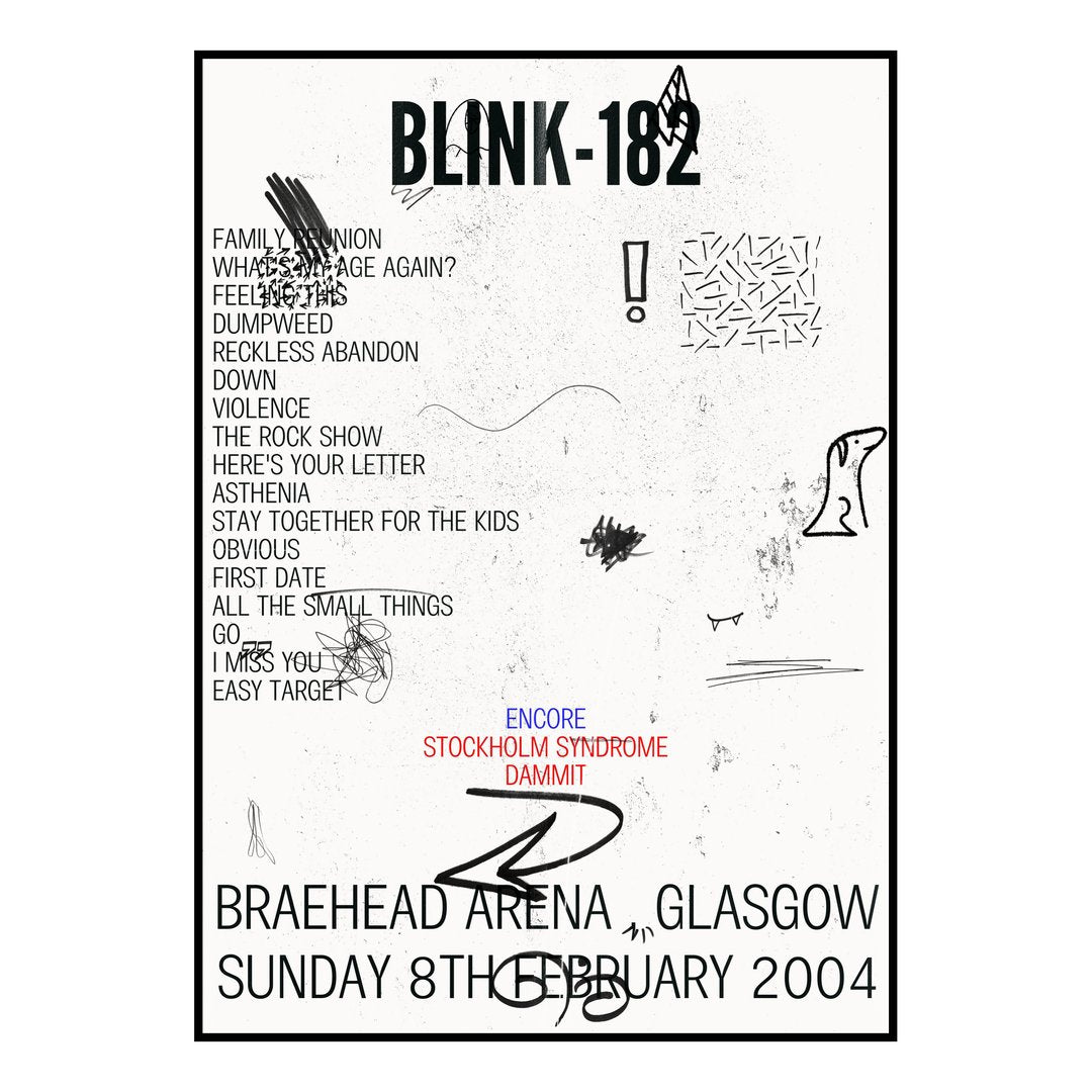 blink‐182 Glasgow 8th February 2004 Setlist poster