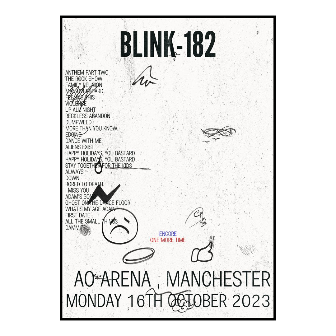 blink‐182 Manchester 16th October 2023 Setlist poster