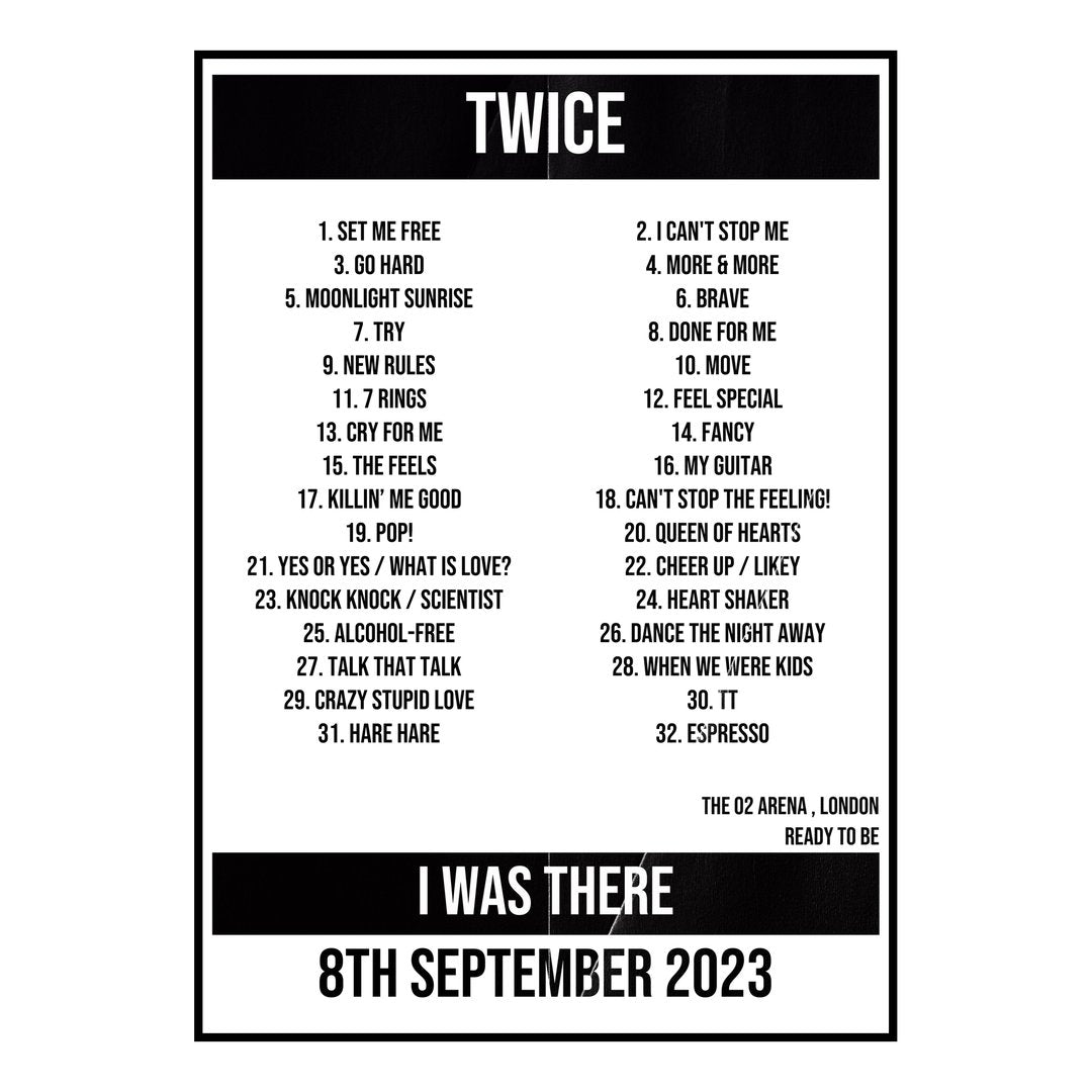 TWICE London 8th September 2023 Setlist poster