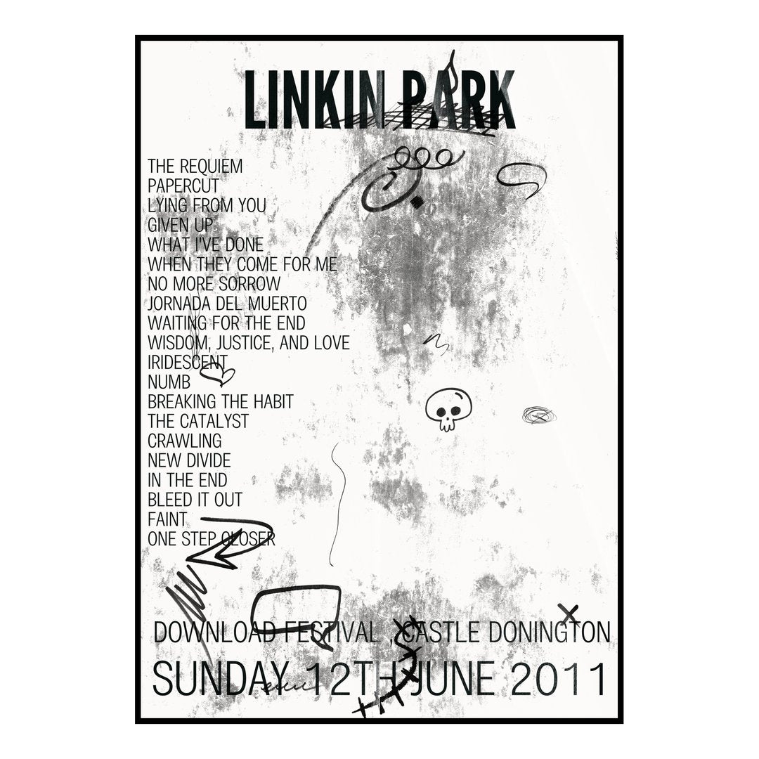 Linkin Park Castle Donington 12th June 2011 Setlist poster