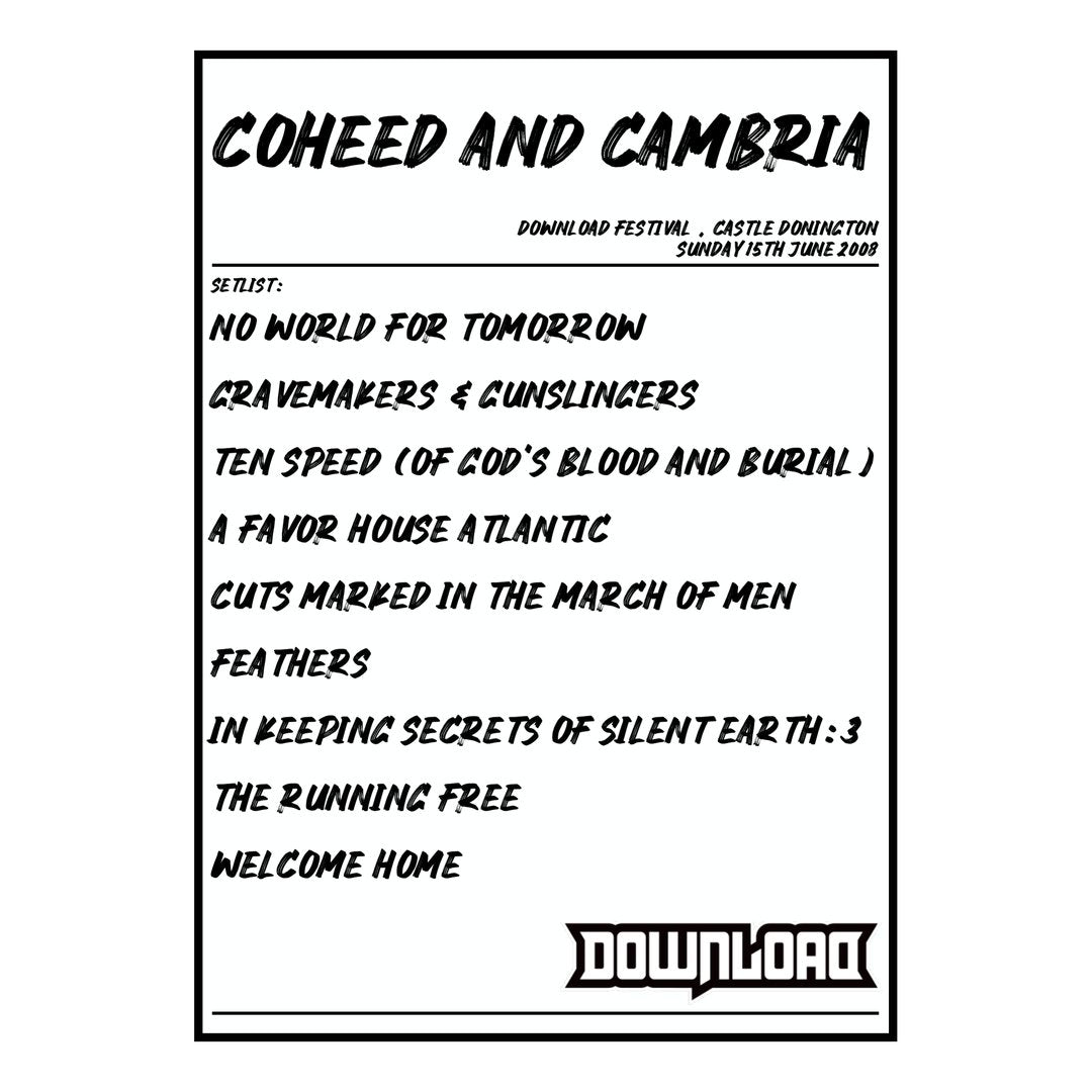 Coheed and Cambria Castle Donington 15th June 2008 Setlist poster