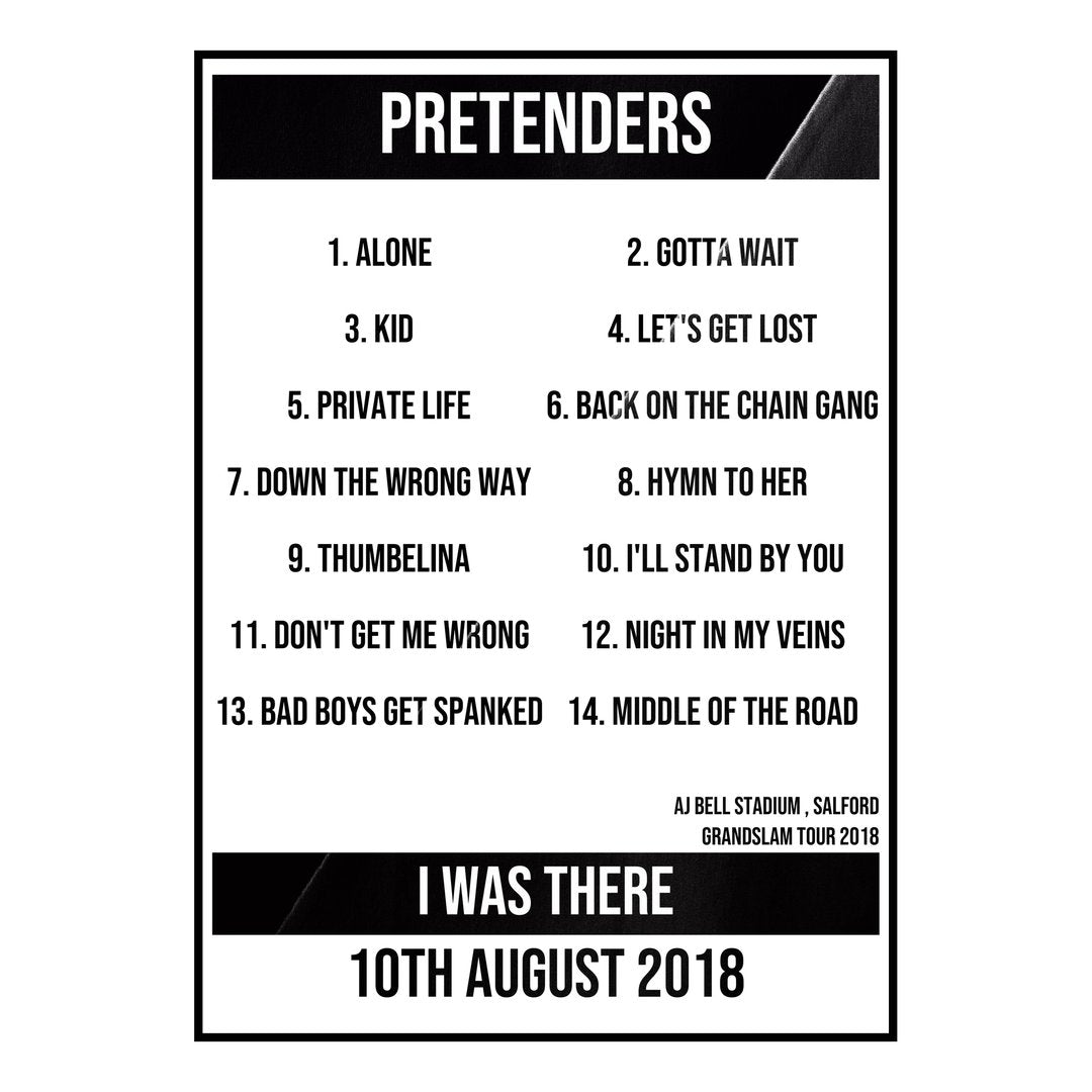Pretenders Salford 10th August 2018 Setlist poster