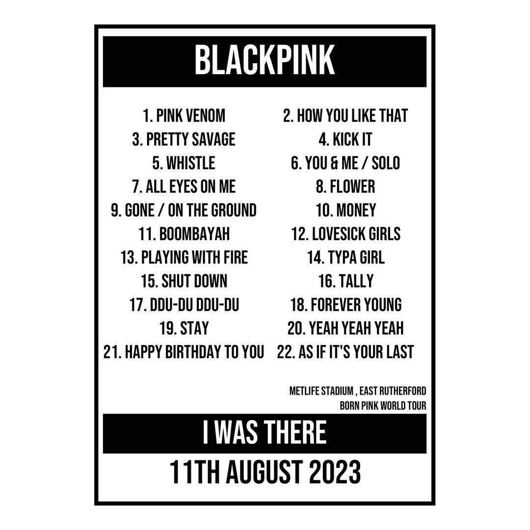 A Setlist Poster Featuring BLACKPINK Gig from East Rutherford in 2023