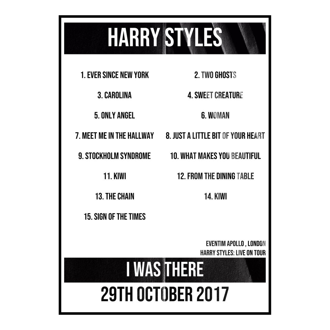 Harry Styles London 29th October 2017 Setlist poster