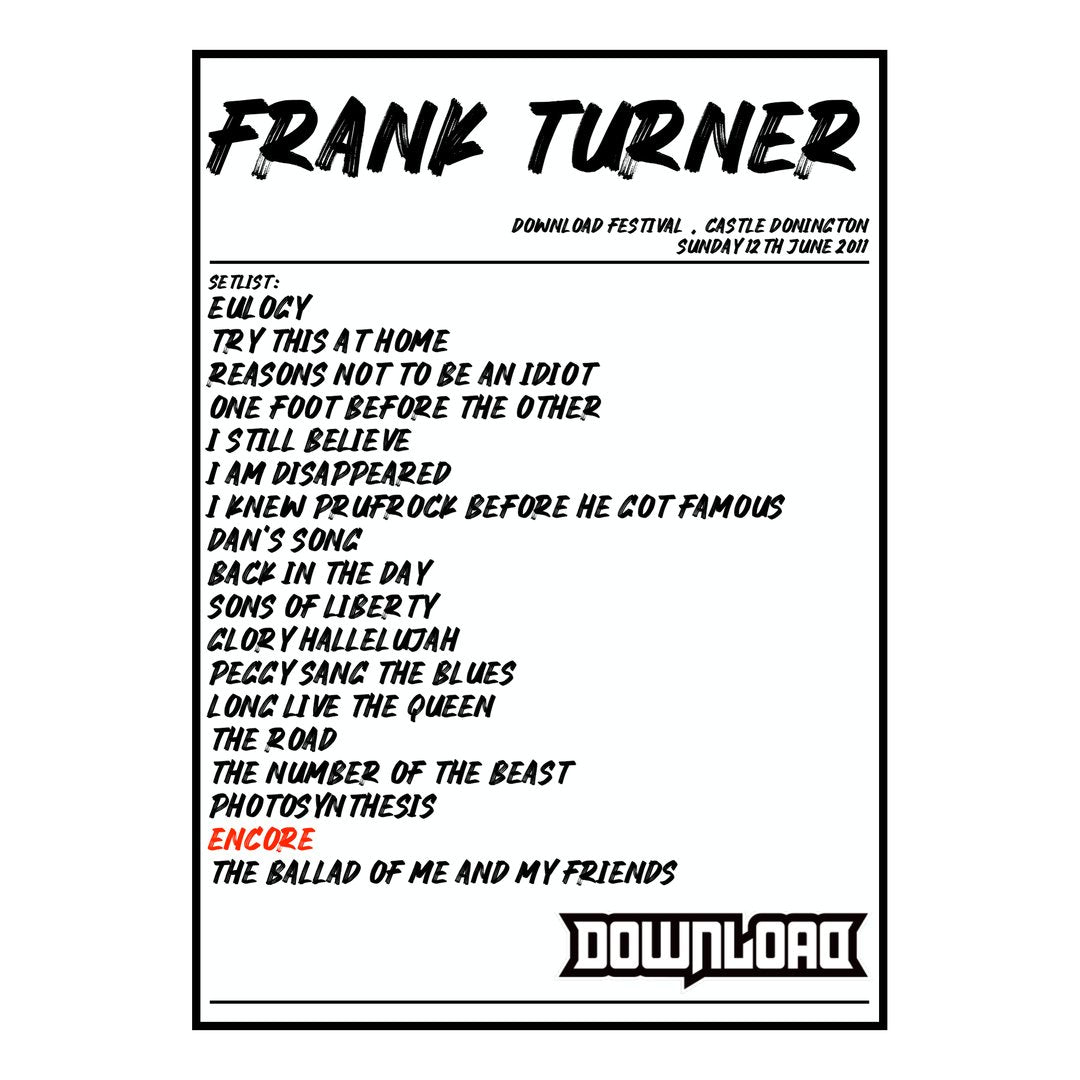 Frank Turner Castle Donington 12th June 2011 Setlist poster