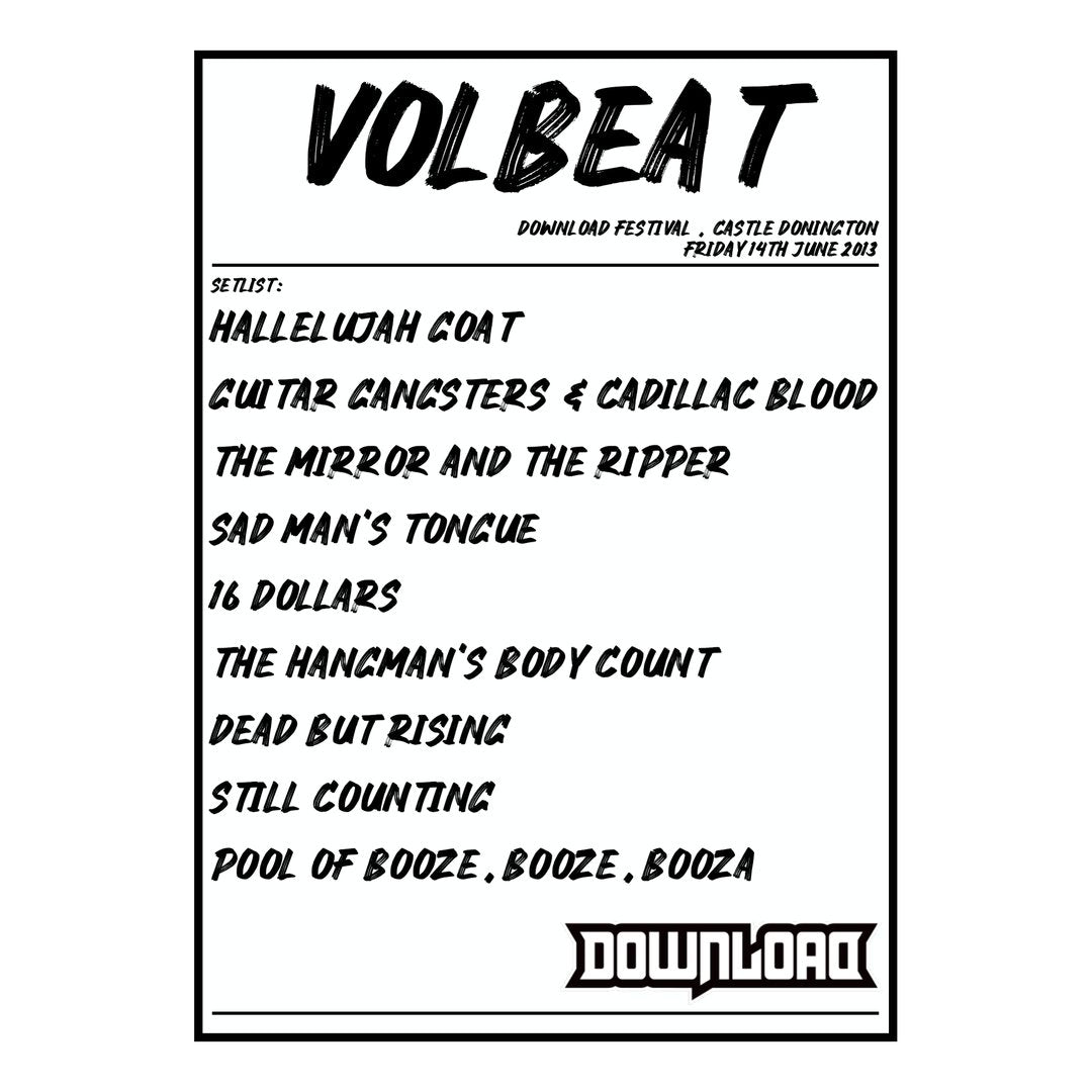 Volbeat Castle Donington 14th June 2013 Setlist poster