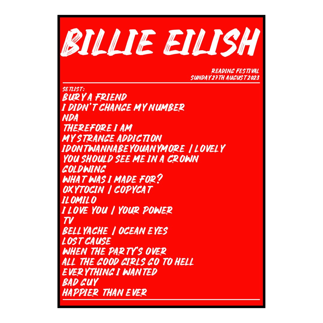 Billie Eilish Reading 27th August 2023 Setlist poster