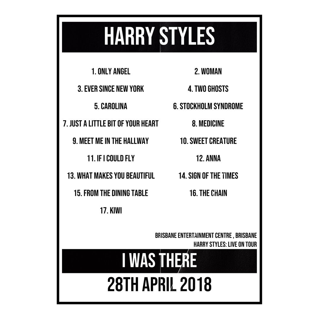 Harry Styles Brisbane 28th April 2018 Setlist poster