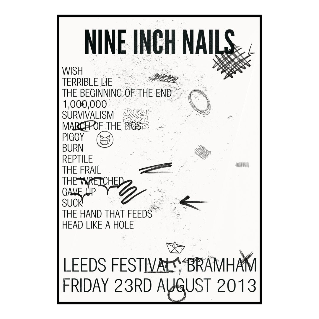 Nine Inch Nails Bramham 23rd August 2013 Setlist poster
