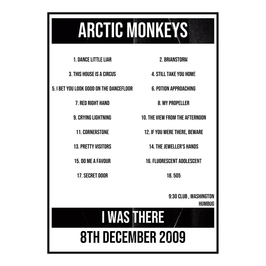 Arctic Monkeys Washington 8th December 2009 Setlist poster