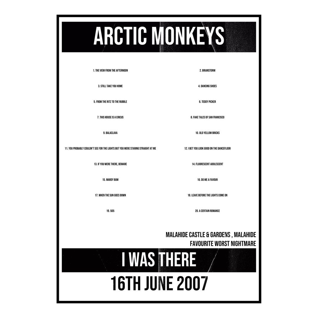 Arctic Monkeys Malahide 16th June 2007 Setlist poster