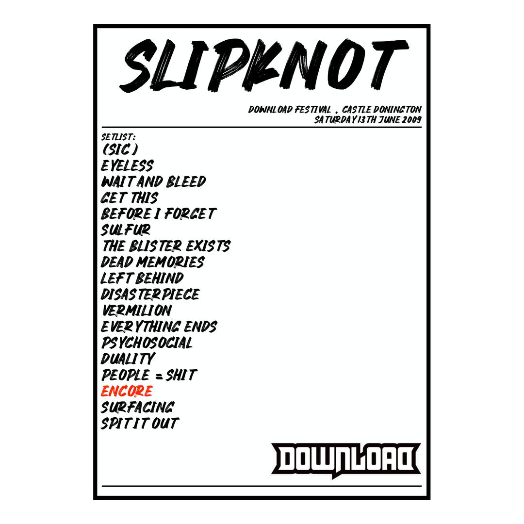 Slipknot Castle Donington 13th June 2009 Setlist poster
