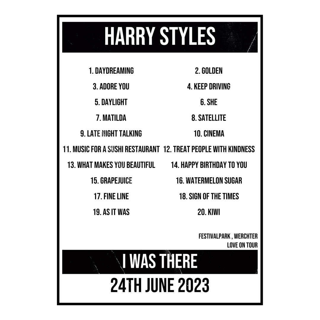 Harry Styles Werchter 24th June 2023 Setlist poster