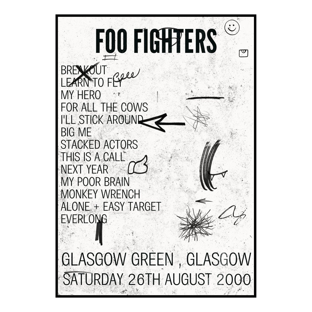 Foo Fighters Glasgow 26th August 2000 Setlist poster