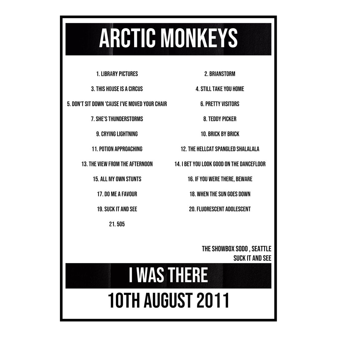 Arctic Monkeys Seattle 10th August 2011 Setlist poster