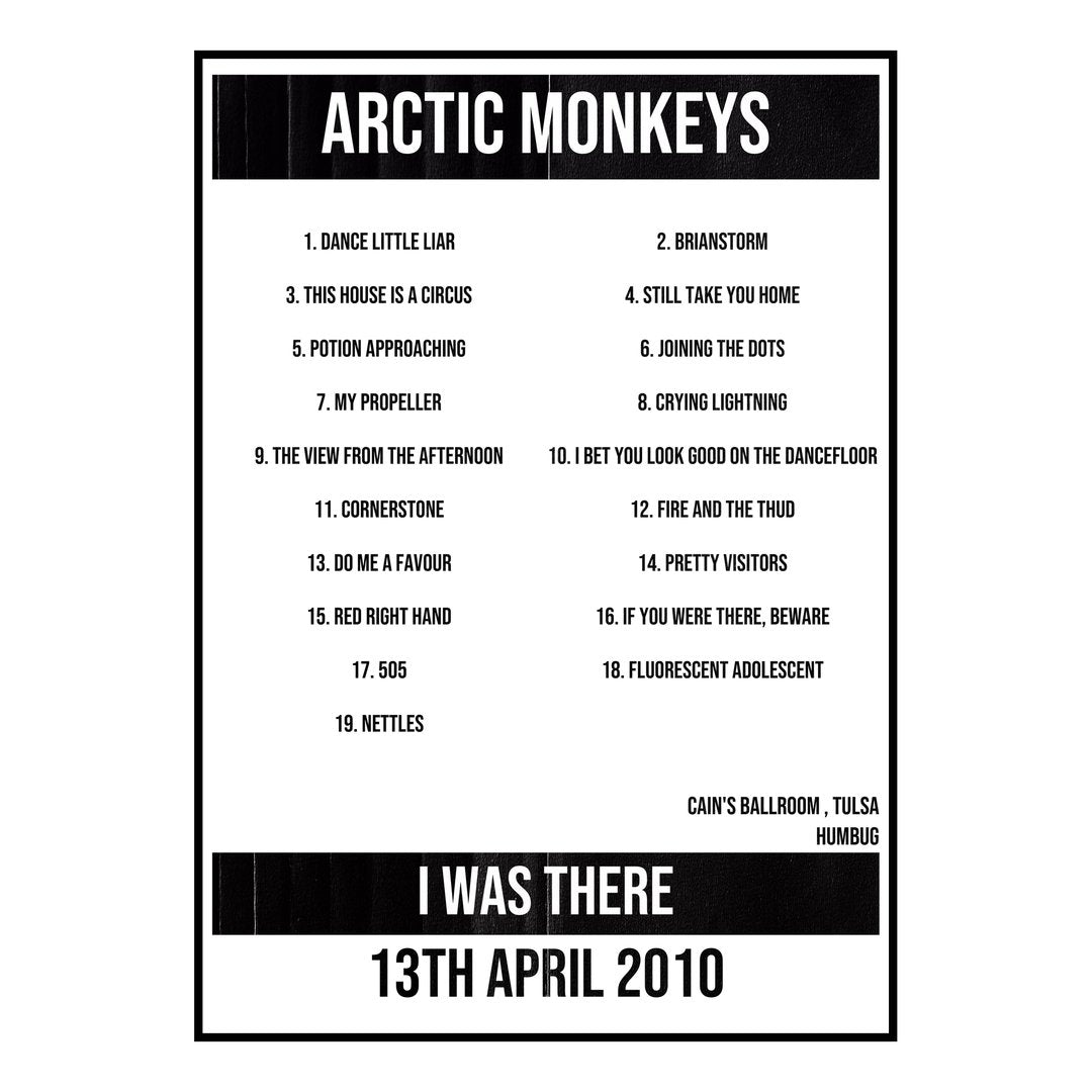 Arctic Monkeys Tulsa 13th April 2010 Setlist poster