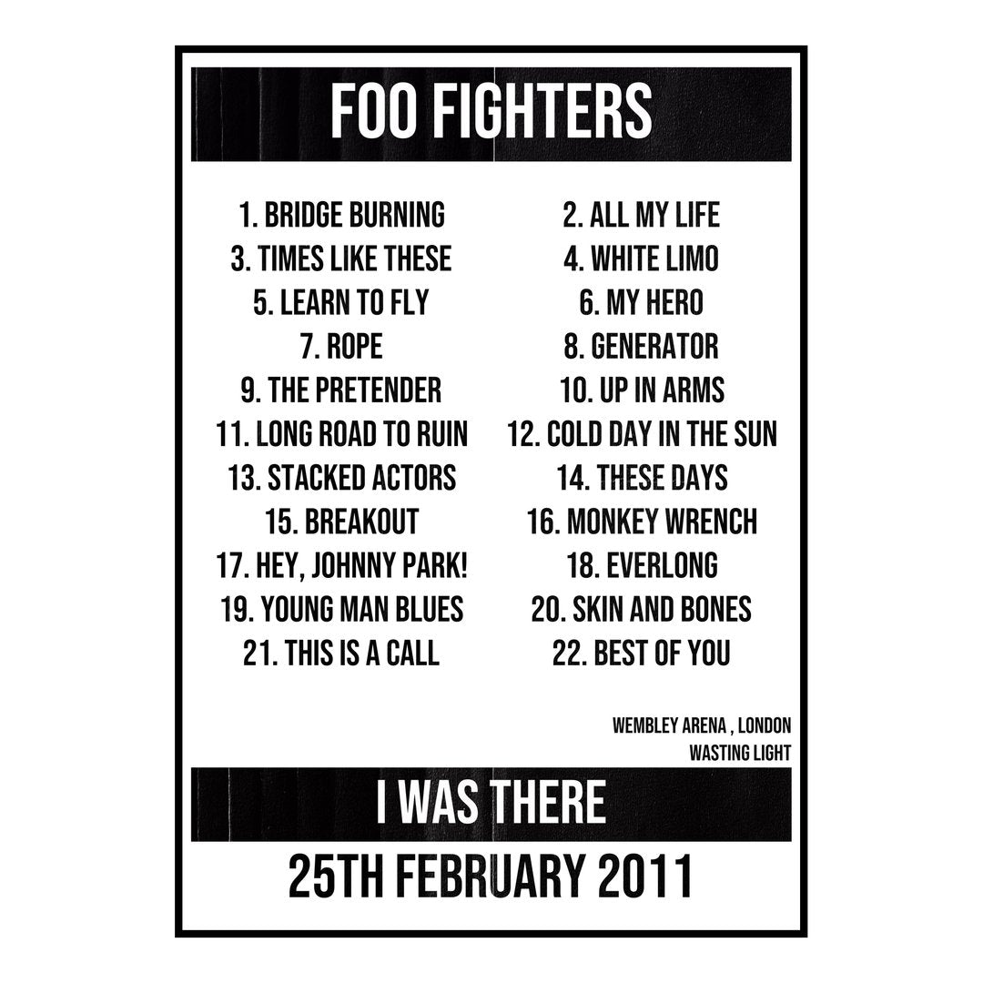 Foo Fighters London 25th February 2011 Setlist poster
