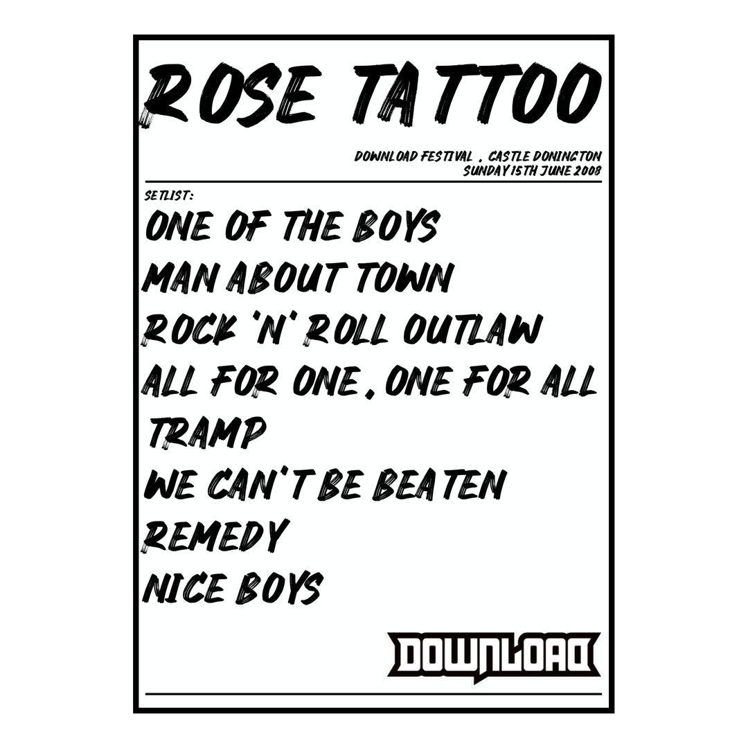 Rose Tattoo Castle Donington 15th June 2008 Setlist poster