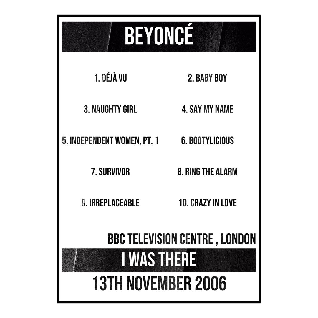 Beyoncé London 13th November 2006 Setlist poster