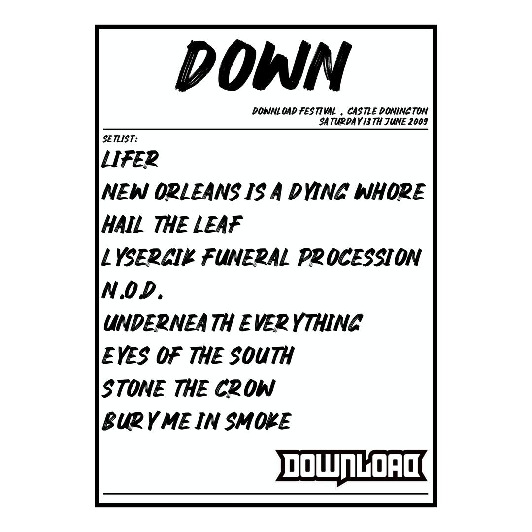 Down Castle Donington 13th June 2009 Setlist poster