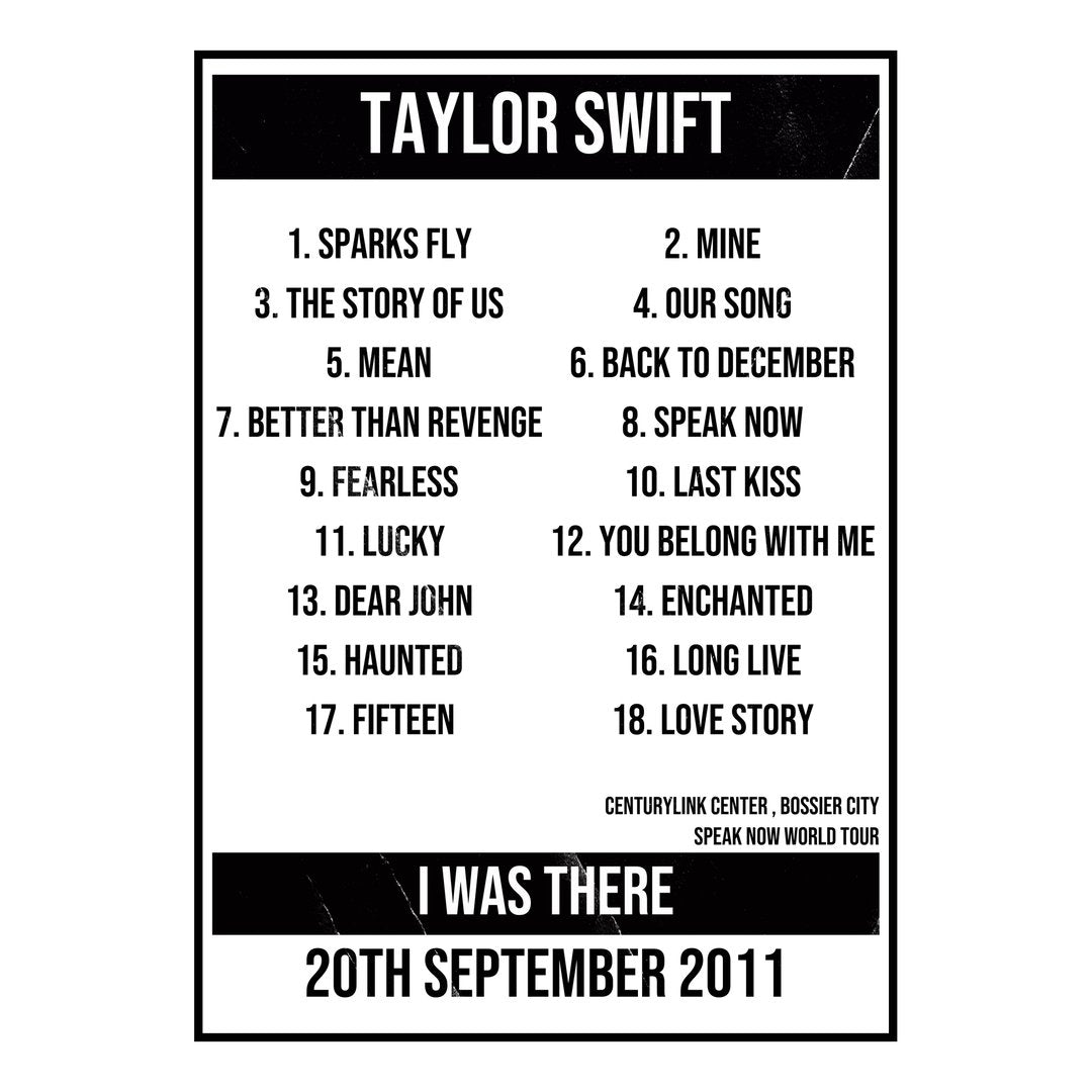 Taylor Swift Bossier City 20th September 2011 Setlist poster