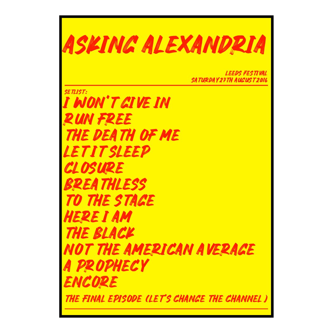 Asking Alexandria Bramham 27th August 2016 Setlist poster