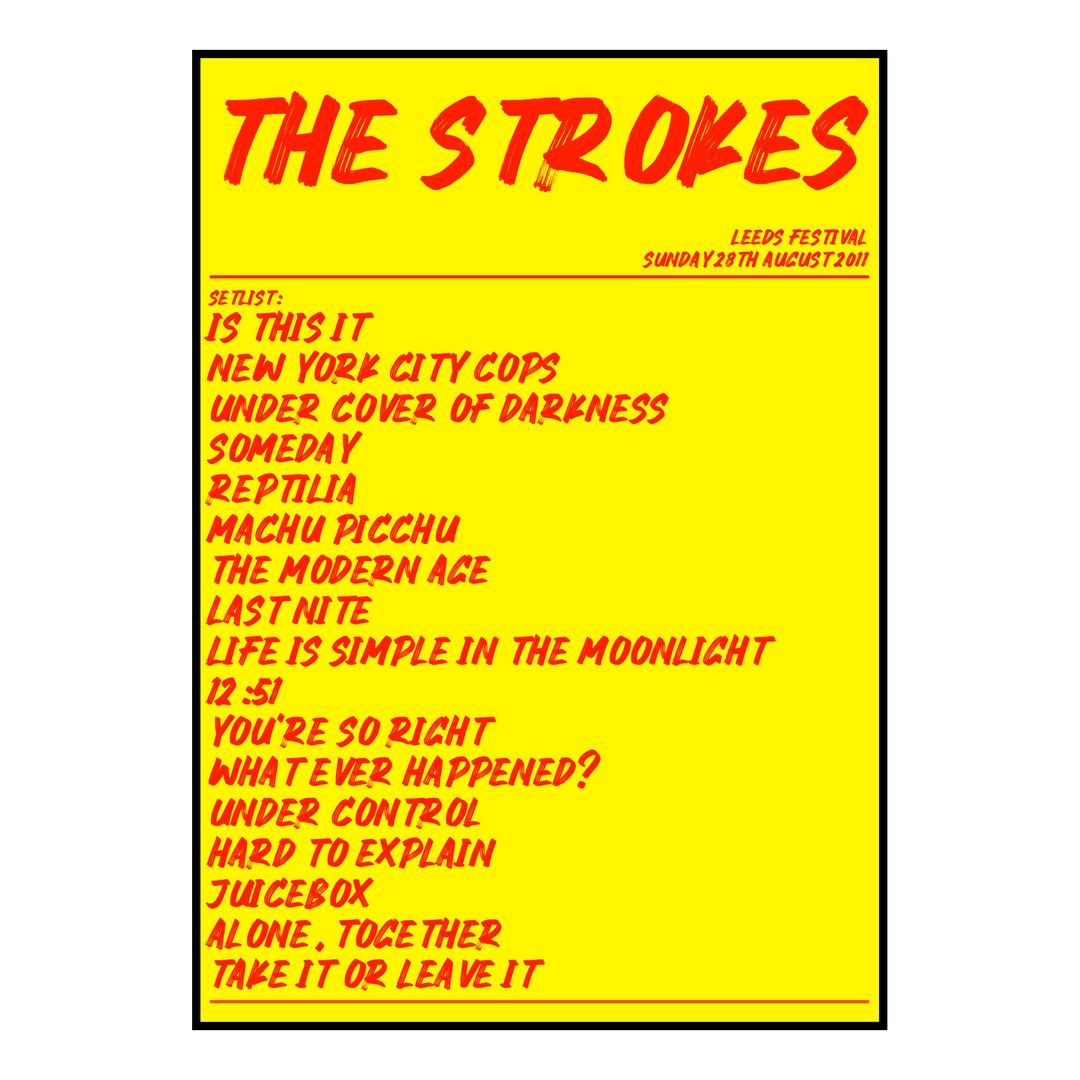 The Strokes Bramham 28th August 2011 Setlist poster