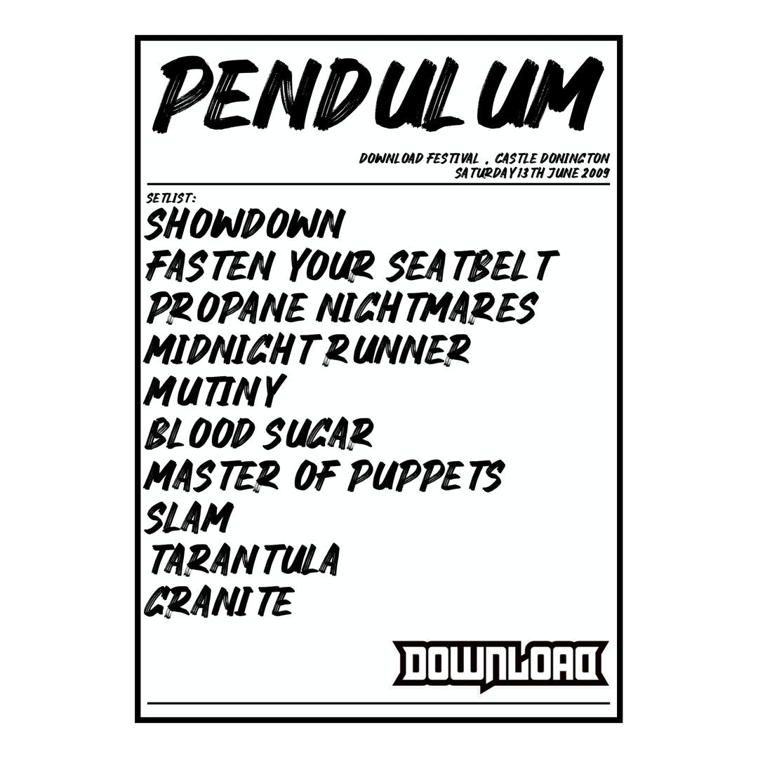 Pendulum Castle Donington 13th June 2009 Setlist poster