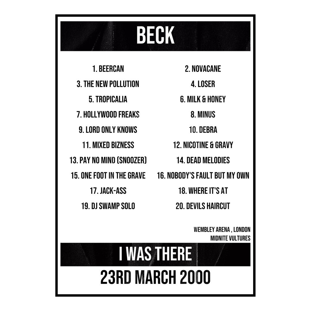 Beck London 23rd March 2000 Setlist poster