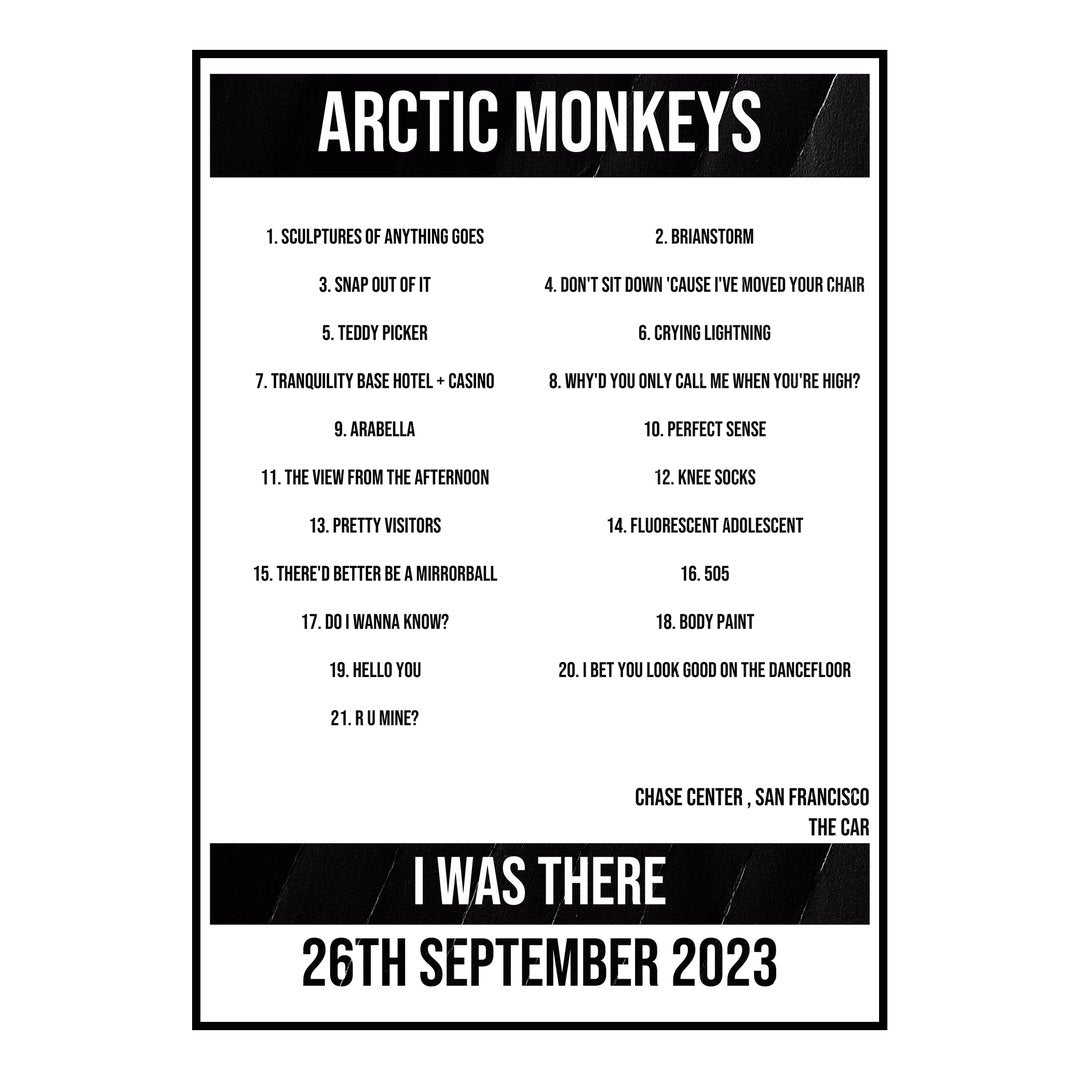 Arctic Monkeys San Francisco 26th September 2023 Setlist poster