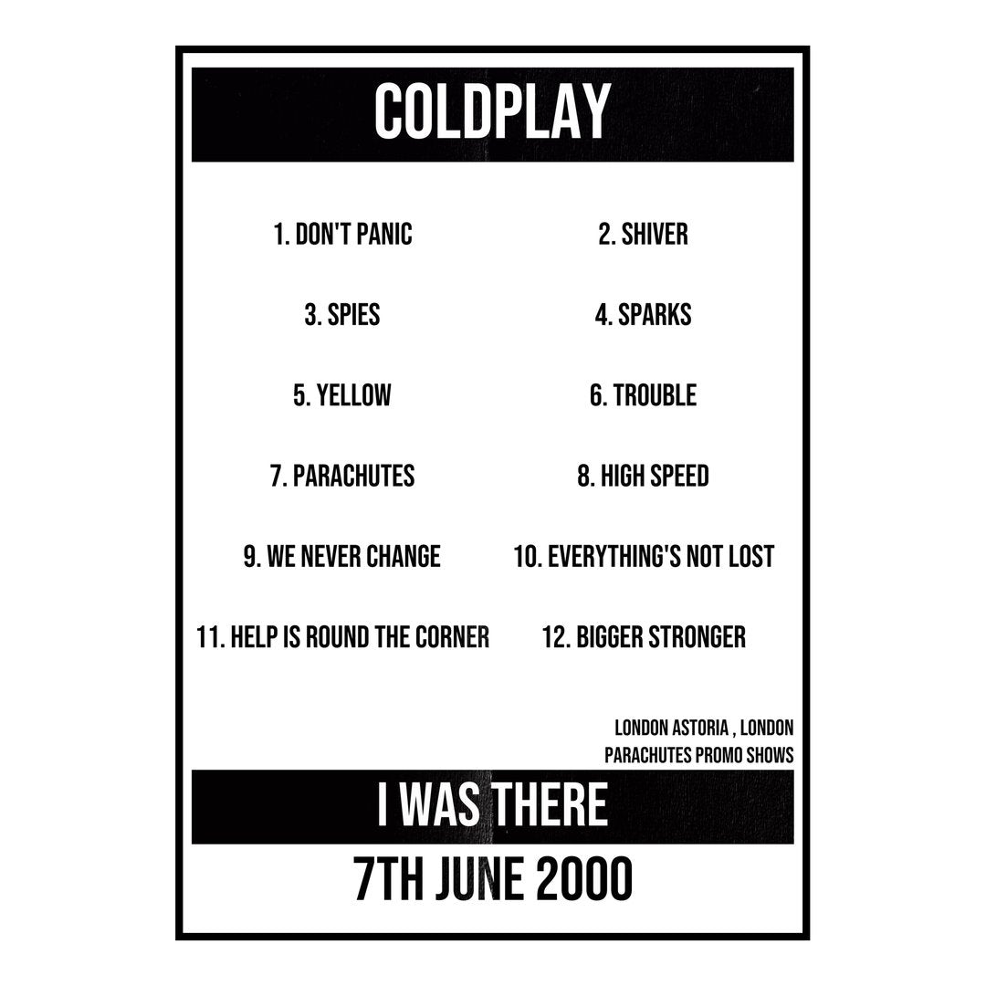 Coldplay London 7th June 2000 Setlist poster