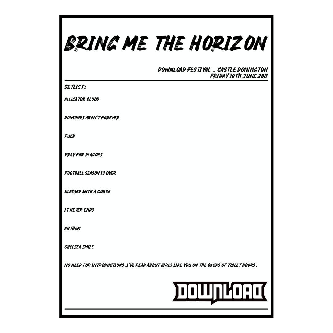Bring Me the Horizon Castle Donington 10th June 2011 Setlist poster