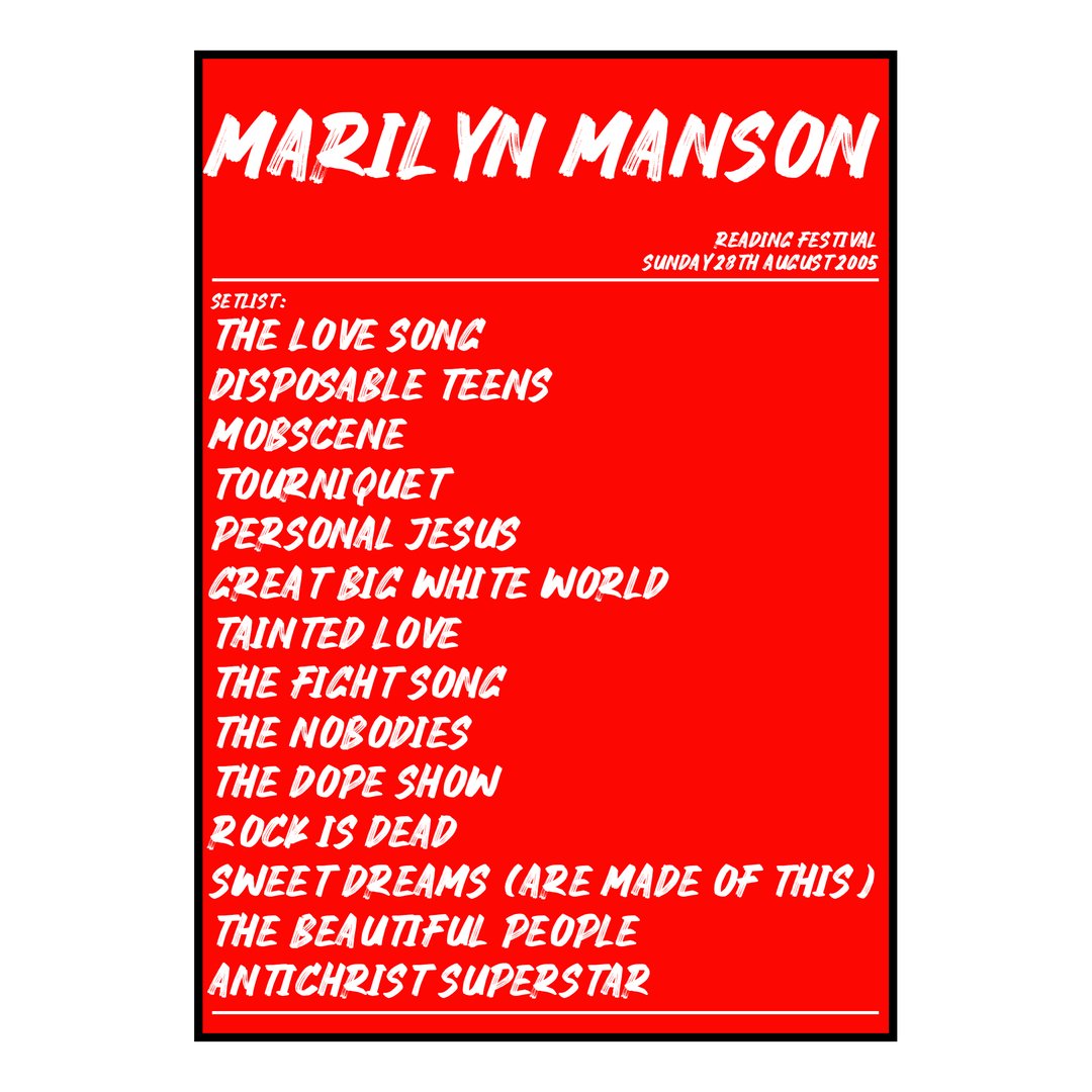 Marilyn Manson Reading 28th August 2005 Setlist poster
