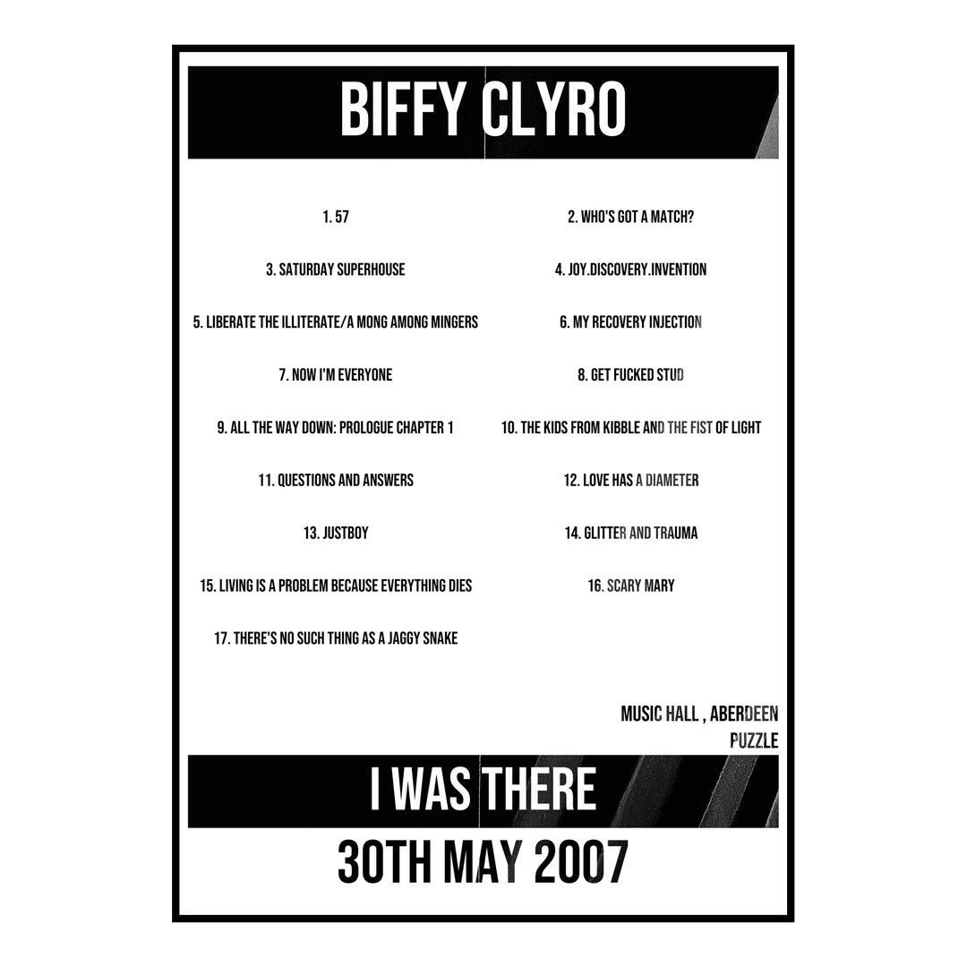 Biffy Clyro Aberdeen 30th May 2007 Setlist poster