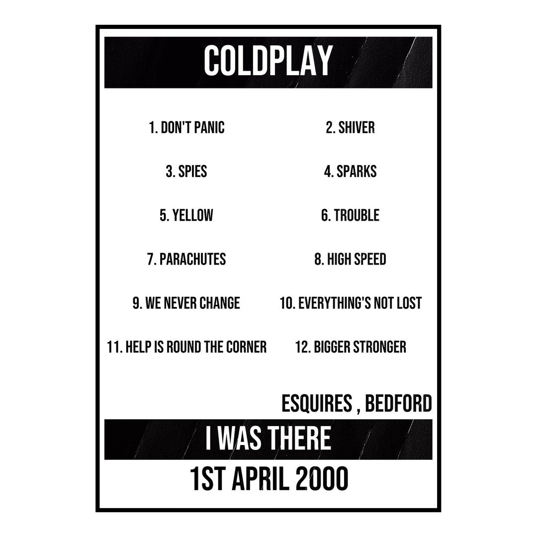 Coldplay Bedford 1st April 2000 Setlist poster