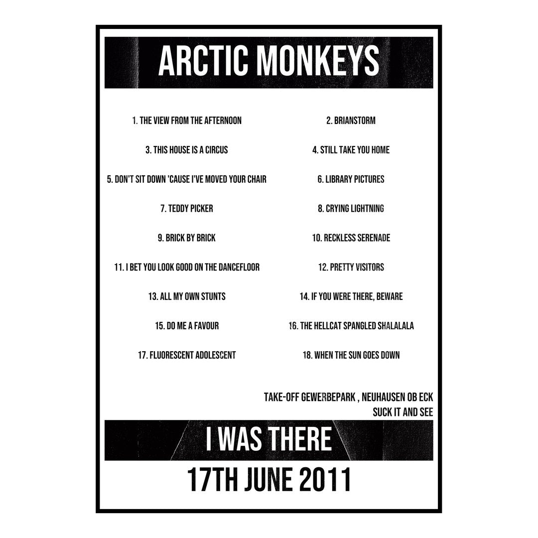 Arctic Monkeys Neuhausen ob Eck 17th June 2011 Setlist poster
