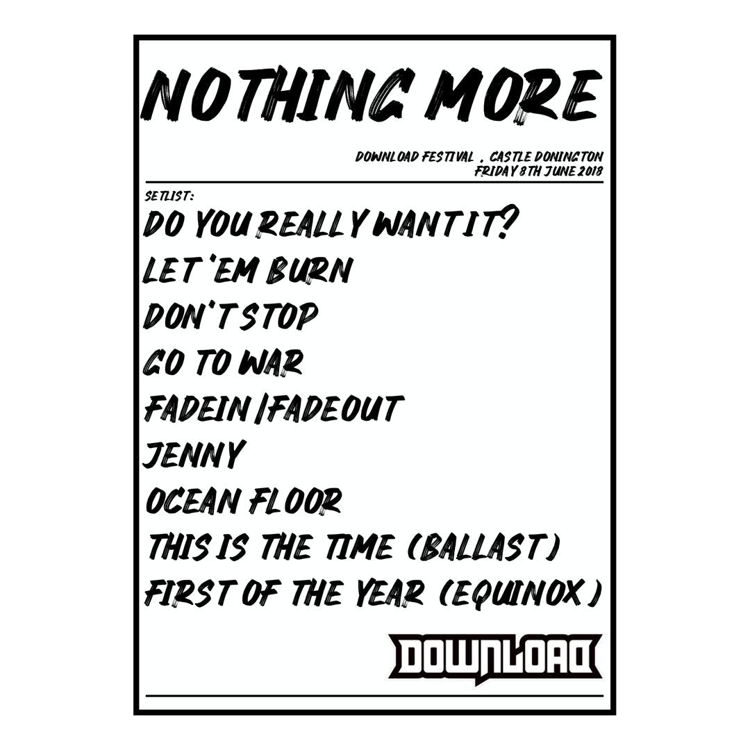 NOTHING MORE Castle Donington 8th June 2018 Setlist poster